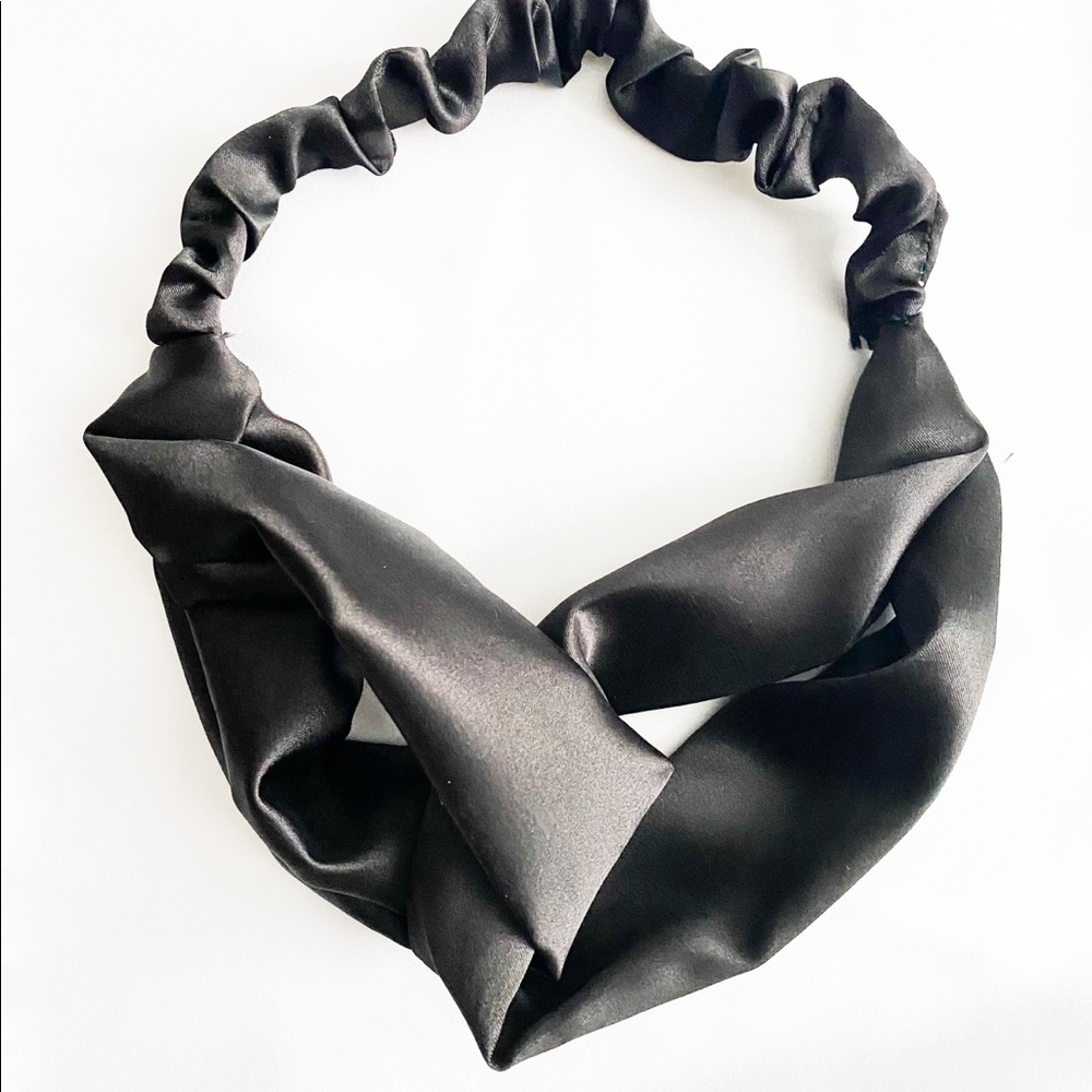 Sky black silk Elastic headband, 100% pure mulberry silk